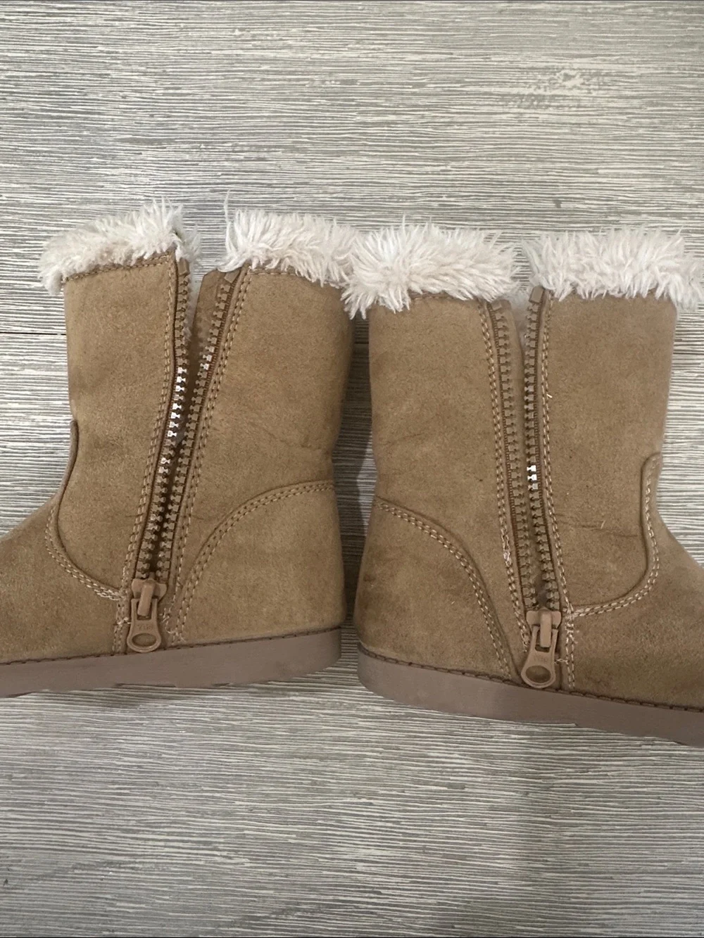 Kids Faux Ugg Winter Boots with inside zipper Trim - Tan